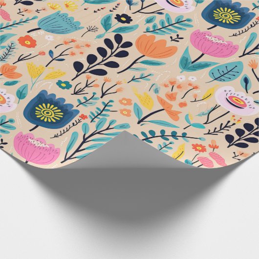 シンプルフローラモダンフォークアートイラストレーション ラッピングペーパー (角)