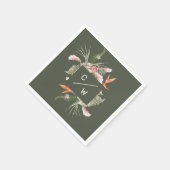 シンプルフローラモノグラム結婚グリー紙 スタンダードカクテルナプキン (角)