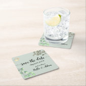 シンプルフローラユーカリ結婚プス スクエアペーパーコースター (インサイチュ)