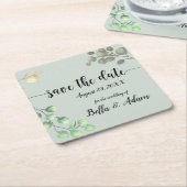 シンプルフローラユーカリ結婚プス スクエアペーパーコースター (アングル)