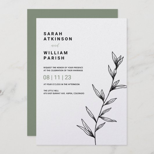 シンプルフローララインアート結婚式招待状 招待状 (正面/裏面)