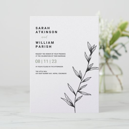 シンプルフローララインアート結婚式招待状 招待状 (スタンド正面)