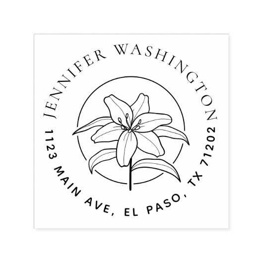 シンプルフローララウンドネーム差出人住所 セルフインキングスタンプ (デザイン)