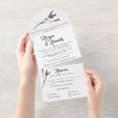 シンプルフローララベンダースプリグRSVP結婚の オールインワン招待状 (貼ってはがせる)