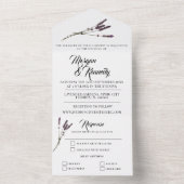 シンプルフローララベンダースプリグRSVP結婚の オールインワン招待状 (内側)