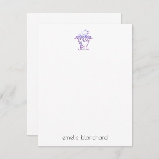 シンプルフローララベンダーティーパーソナライズされたタイム ノートカード (正面/裏面)