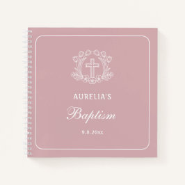 シンプルフローラルクロスオンピンクバプティスゲストブック ノートブック