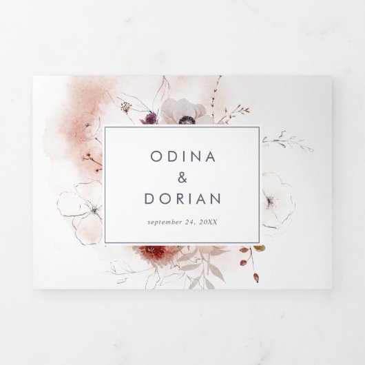 シンプルフローラ写真結婚が1つにまとまっている 三つ折り招待状 (カバー)