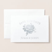 シンプルフローラ手書き日付保存 箔カード (封筒付き正面)