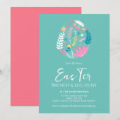 シンプルフローラ水の色のイースターブランチの卵狩り 招待状 (正面/裏面)