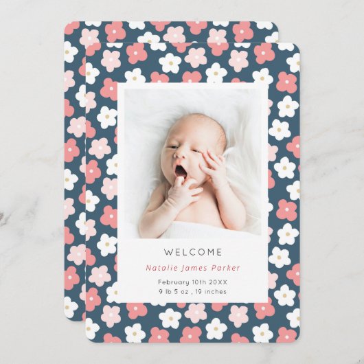 シンプルフローラ水彩可愛い誕生 案内状 (正面/裏面)