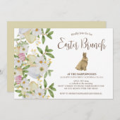 シンプルフローラ水色イースターブランチ卵狩り 招待状 (正面/裏面)