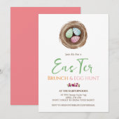 シンプルフローラ水色イースターブランチ卵狩り 招待状 (正面/裏面)