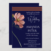 シンプルフローラ海軍とテラコッタ結婚ズ 招待状 (正面/裏面)