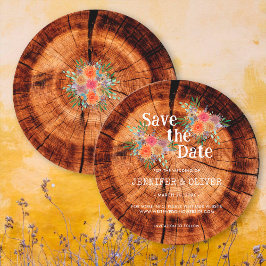 シンプルフローラ素朴ウッドツリーバーク結婚ス セーブザデート