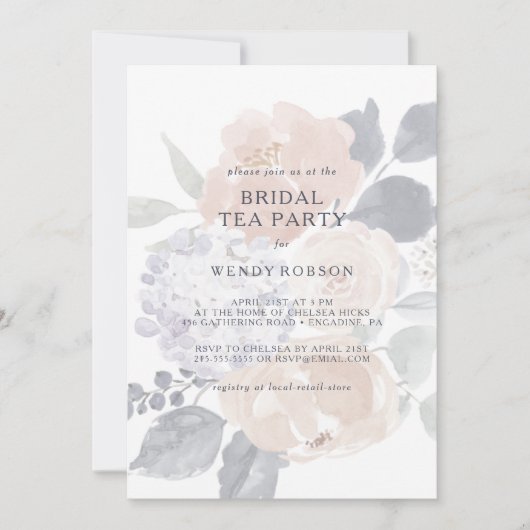 シンプルフローラ素朴ブライダルティーパーティの招待状 招待状 (正面)