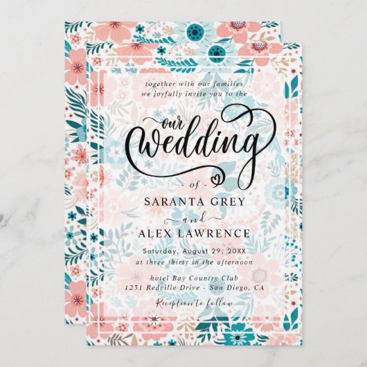 シンプルフローラ結婚の 招待状 (正面/裏面)