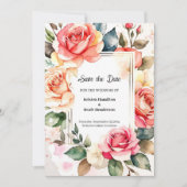 シンプルフローラ結婚式の日付の保存 セーブザデート (正面)