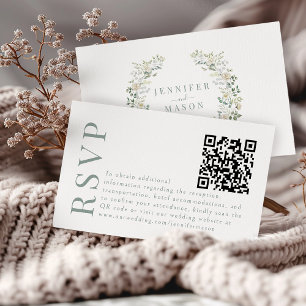 シンプルフローラ結婚式RSVP QRコードカード エンクロージャーカード