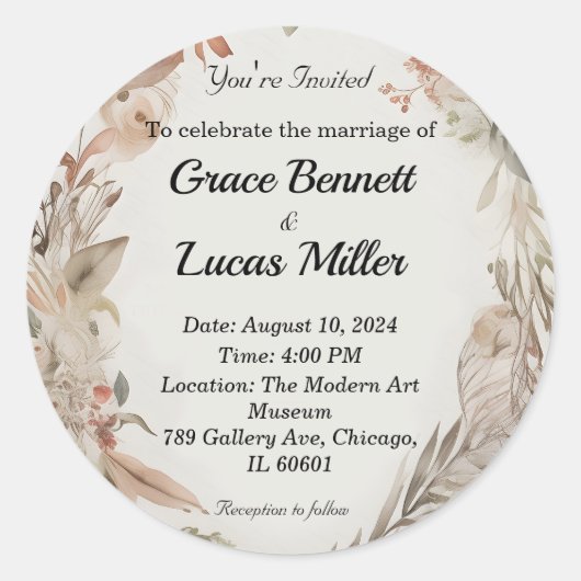 シンプルフローラ色彩の鮮やか軟結婚式招待状 ラウンドシール (正面)