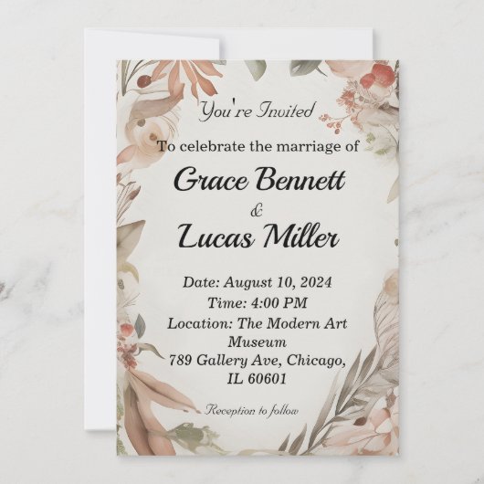 シンプルフローラ色彩の鮮やか軟結婚式招待状 招待状 (正面)