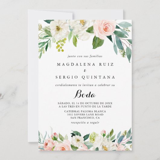 シンプルフローラ葉書道スペインの結婚の 招待状 (正面)