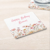 シンプルフローラ誕生日パーティー スクエアペーパーコースター (アングル)