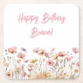 シンプルフローラ誕生日パーティー スクエアペーパーコースター (正面)