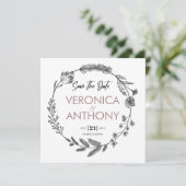 シンプルフローラQRコードの日付を保存結婚する 招待状 (スタンド正面)