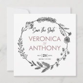 シンプルフローラQRコードの日付を保存結婚する 招待状 (正面)