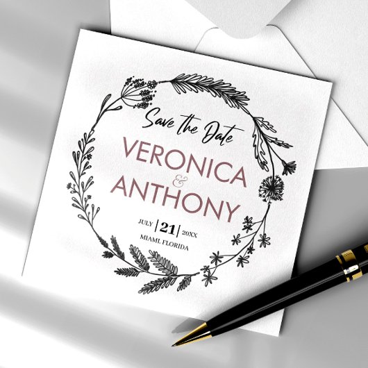 シンプルフローラQRコードの日付を保存結婚する 招待状