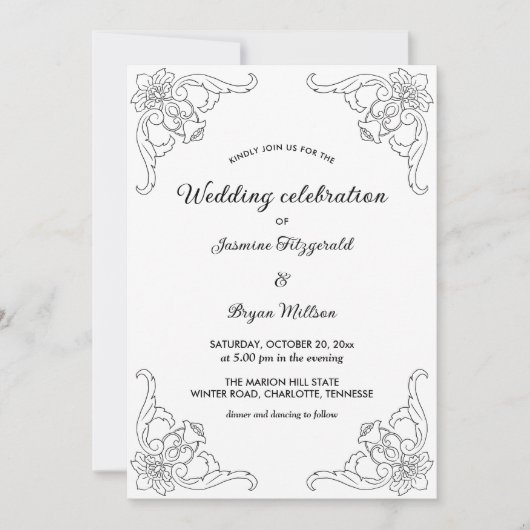 シンプルフ縁どロヴィンテージ結婚式 招待状 (正面)