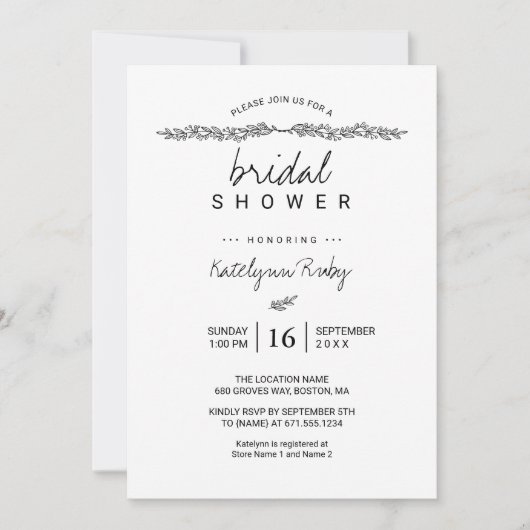 シンプルブエレガントライダルシャワー招待 招待状 (正面)