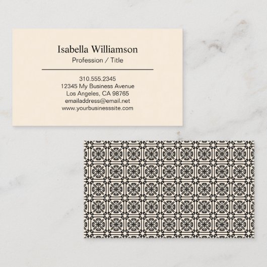 シンプルブエレガントラック&クリームタイルスペインのパターン 名刺 (正面/裏面)