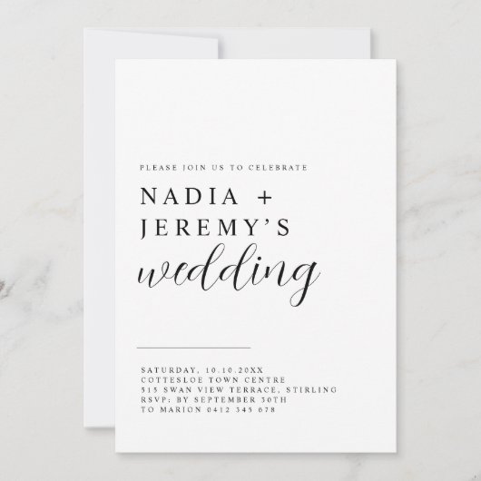 シンプルブエレガントラック&ホワイト結婚式招待状 招待状 (正面)