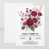 シンプルブエレガントルグンディフローラ誕生日 招待状 (正面/裏面)