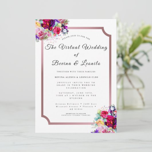 シンプルブエレガントルグンディフローラ | モダン結婚 招待状 (スタンド正面)