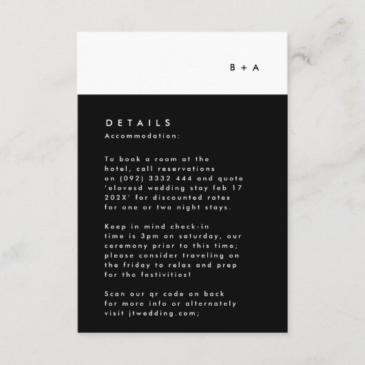 シンプルブモダンラックストライプモノグラム宿泊施設 出欠カード (正面)