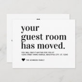 シンプルブモダンラックタイポグラフィゲストルームムービング 案内状 (正面/裏面)