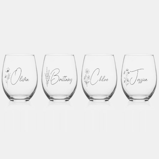 シンプルブモダンリパーソナライズされたデズメイドフローラ ステムなしワイングラス (正面)