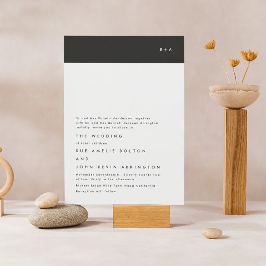 シンプルブモダンロストライプクモノグラム結婚ズ 招待状