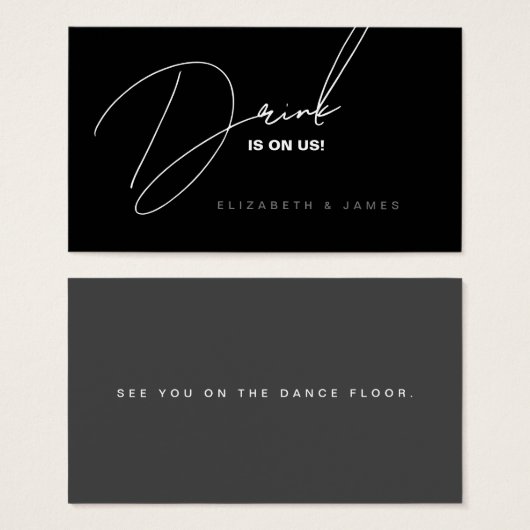 シンプルブモダンロ&ホワイト結婚ズドリンクチケット (正面&裏面)