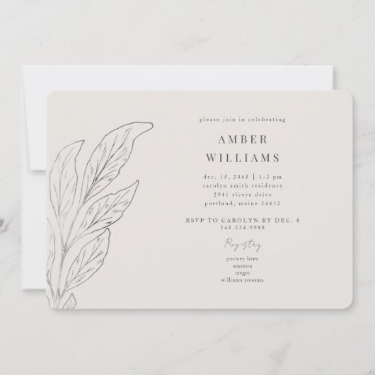 シンプルブライダルシャワーステムクリーム丸 招待状 (正面)