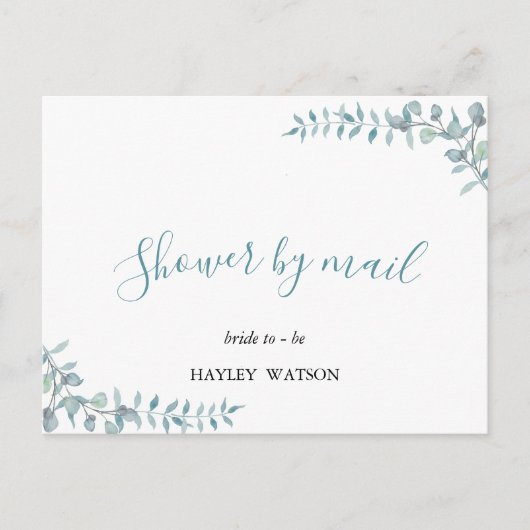 シンプルブライダルシャワーダスティブルーウォーター インビテーションポストカード (正面)