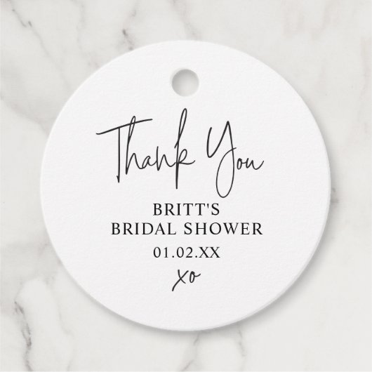 シンプルブライダルシャワーモダンお気に入りラベル フェイバータグ (正面)