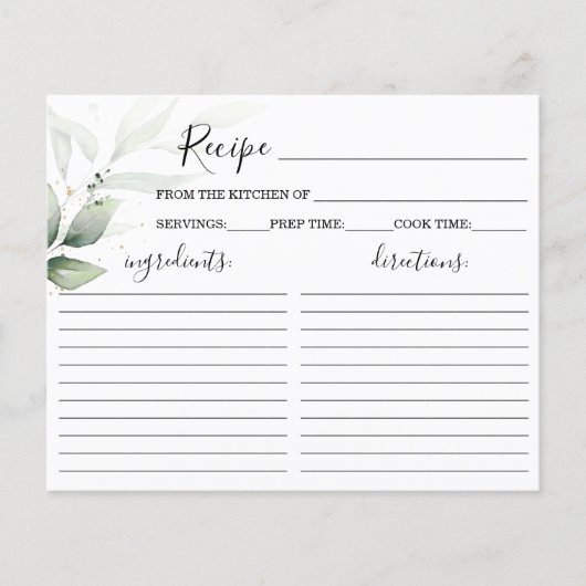 シンプルブライダルシャワーレシピカード (正面)