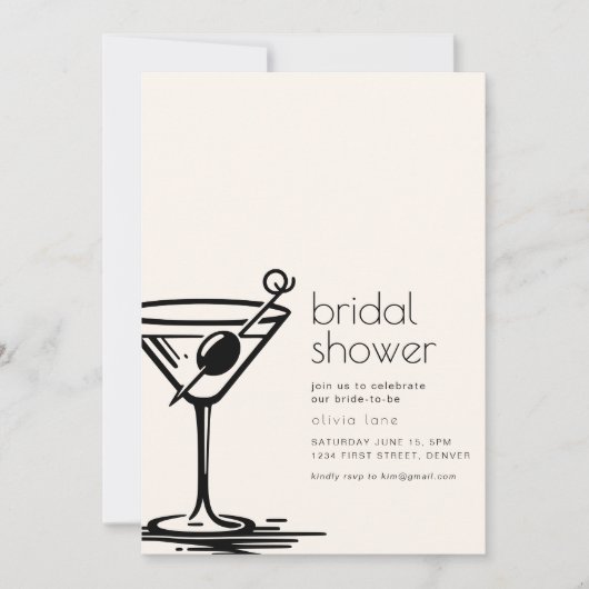 シンプルブライダルシャワー招待状とマルティニガラス 招待状 (正面)