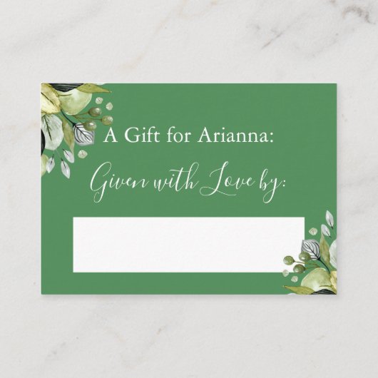 シンプルブライダルシャワー緑の緑を表示 エンクロージャーカード (裏面)
