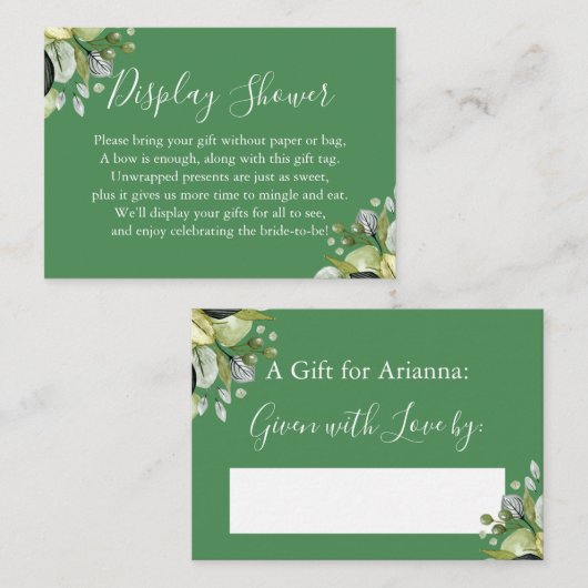 シンプルブライダルシャワー緑の緑を表示 エンクロージャーカード (正面/裏面)