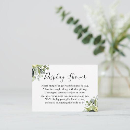シンプルブライダルシャワー緑を白に表示 エンクロージャーカード (スタンド正面)